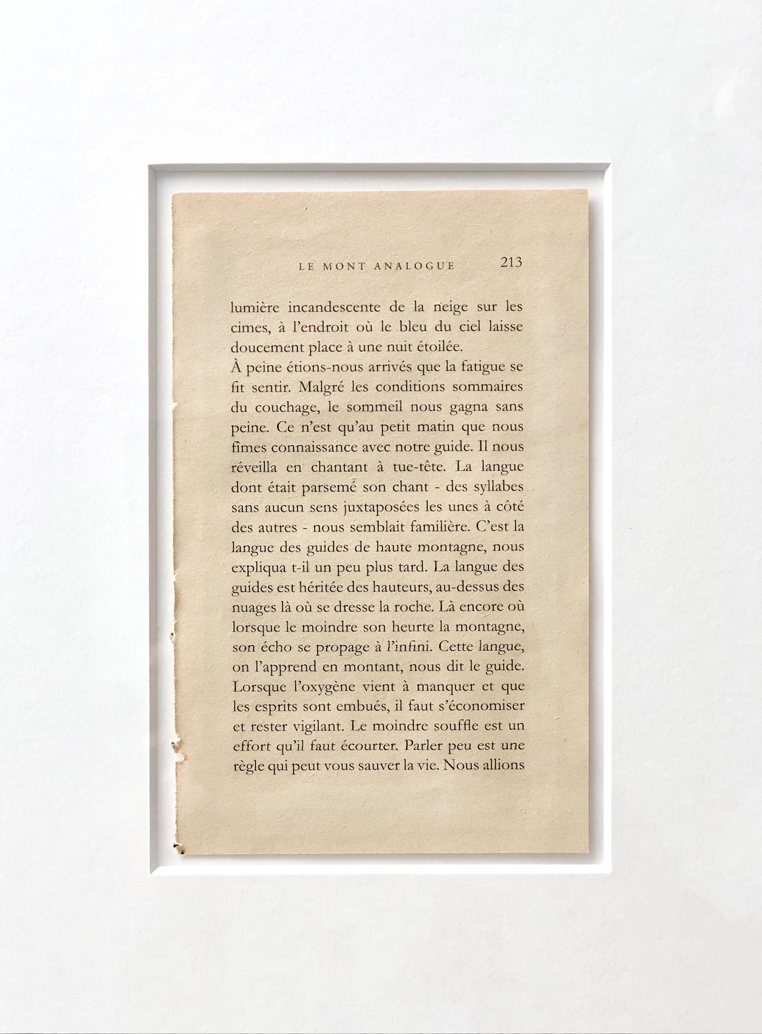 Hypoth�tique page de la fin du cinqui�me chapitre du Mont Analogue de Ren� Daumal, 2009